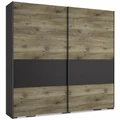Kép 1/3 - FŐNIX 254 cm tolóajtós gardrób - Nero / Sötét Justus Tölgy / Fekete profil