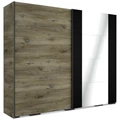 Kép 1/2 - MALIBU 254 cm tolóajtós gardrób 1 TÜKÖRREL - Sötét Justus Tölgy / Matt Fekete / Fekete profil 