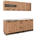 Kép 1/8 - ANIKÓ 200 cm konyhabútor 2M.Mosogató / Artisan + Carrara Bézs márvány munkalap / Fekete fogó