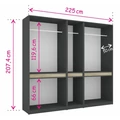Kép 3/3 - BOSS 225 cm nyílóajtós gardrób 3 TÜKÖRREL - Fehér Tölgy / Nero
