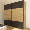 Kép 1/4 - FŐNIX 254 cm tolóajtós gardrób - Artisan Tölgy / Nero / Fekete profil "A"