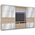 Kép 1/3 - MIRROR 318 cm tükrös TV-s gardrób - Sonoma Tölgy / Magasfényű Sonoma Tölgy