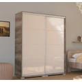 Kép 1/3 - BOND 160 cm magasfényű gardrób - Canyon Tölgy / Magasfényű Beige üveg