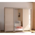 Kép 1/3 - BOND 239 cm magasfényű gardrób 1 TÜKÖRREL - Sonoma Tölgy / Magasfényű Beige üveg