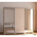Kép 1/3 - BOND 239 cm magasfényű gardrób 2 TÜKÖRREL - Sonoma Tölgy / Magasfényű Beige üveg