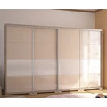 Kép 1/3 - BOND 318 cm magasfényű gardrób - Sonoma Tölgy / Magasfényű Beige üveg / Magasfényű Fehér üveg