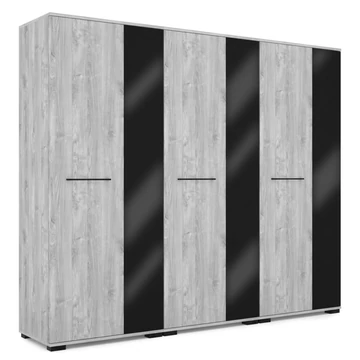 MERLIN 240 cm nyílóajtós gardrób - Frizo Szürke / Magasfényű Fekete