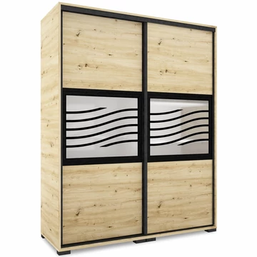 BANGKOK 160 cm tolóajtós gardrób - Artisan Tölgy / Fekete profil