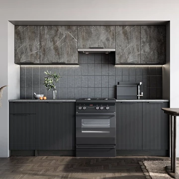 TAMARA 240 konyhabútor / Szénfa - Fekete / Kőris márvány