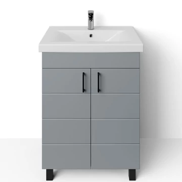 HÉRA 65 mosdós fürdőszoba szekrény (2 ajtó) - Matt Világos Szürke (Kerámia mosdóval) (HA65V)