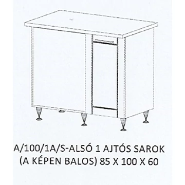 ALÍZ A/100/1A/S-ALSÓ 1 ajtós sarok munkalapos elem BALOS