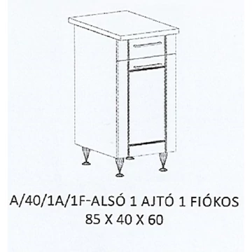 ALÍZ A/40/1A/1F-ALSÓ 1 ajtós 1fiókos munkalapos elem - JOBBOS