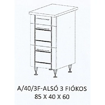 ALÍZ A/40/3F-ALSÓ 3 fiókos munkalapos elem