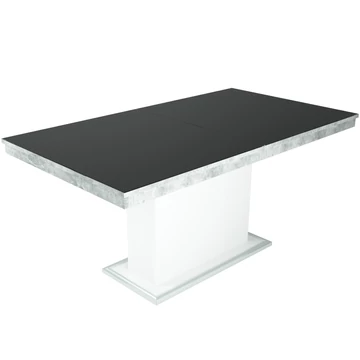 FLÓRA PLUSZ asztal 160(+40)cm - Beton-Fehér / Magasfényű Fekete