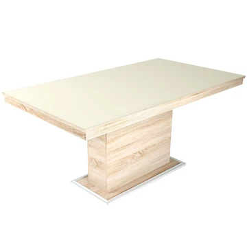 FLÓRA PLUSZ asztal 160(+40)cm - Sonoma Tölgy / Magasfényű Beige