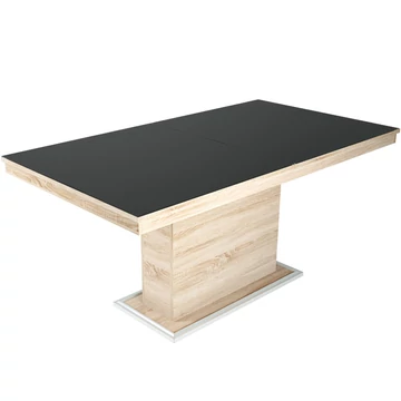 FLÓRA PLUSZ asztal 160(+40)cm - Sonoma Tölgy / Magasfényű Fekete