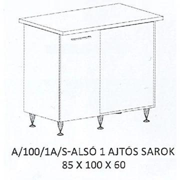 ANIKÓ A/100/1A/S-ALSÓ 1 ajtós munkalapos sarok elem JOBBOS