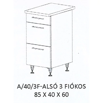 ANIKÓ A/40/3F-ALSÓ 3 fiókos munkalapos elem