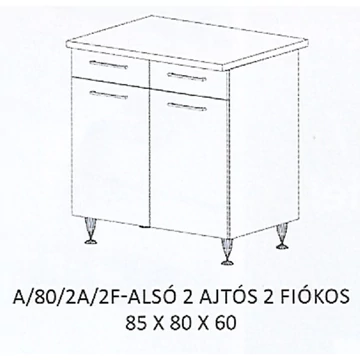 GRÉTA A/80/2A/2F-ALSÓ 2 ajtós 2 fiókos munkalapos elem