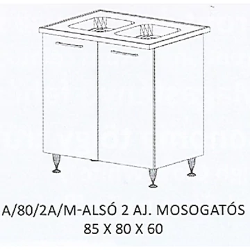 GRÉTA A/80/2A/M-ALSÓ 2 ajtós mosogatós munkalapos elem-2 medencés Ttálas mosogatóval