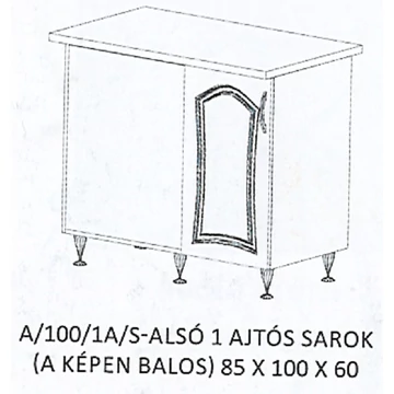 FLÓRA A/100/1A/S-ALSÓ 1 ajtós munkalapos sarok elem BALOS
