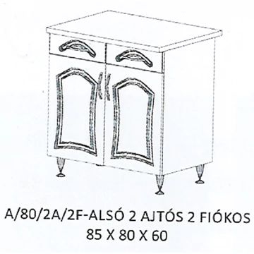 FLÓRA A/80/2A/2F-ALSÓ 2 ajtós 2 fiókos munkalapos elem