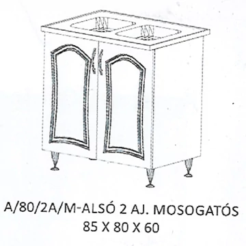 FLÓRA A/80/2A/M-ALSÓ 2 ajtós mosogatós elem-2 medencés Ttálas mosogatóval