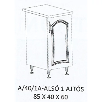 FLÓRA A/40/1A-ALSÓ 1 ajtós munkalapos elem - JOBBOS