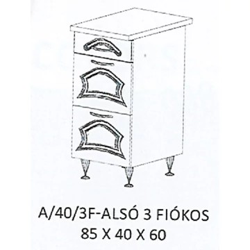 FLÓRA A/40/3F-ALSÓ 3 fiókos munkalapos elem