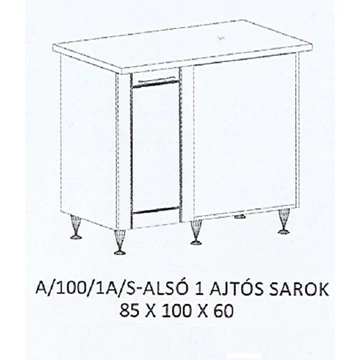 ALÍZ A/100/1A/S-ALSÓ 1 ajtós sarok munkalapos elem JOBBOS