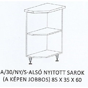 ANIKÓ A/30/NY/S-ALSÓ munkalapos nyitott sarok elem JOBBOS