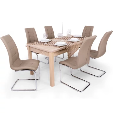 BERTA étkezőgarnitúra 6+1 - Sonoma Tölgy / Sötét Beige (BERTA 160 étkezőasztal + EMMA étkezőszék)