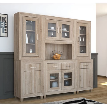 DANY 208 cm tálaló / vitrines szekrénysor összeállítás - Sonoma Tölgy (6 elem)