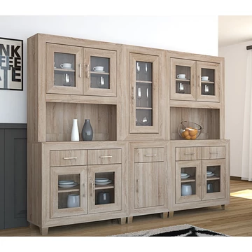 DANY 248 cm tálaló / vitrines szekrénysor összeállítás - Sonoma Tölgy (6 elem)
