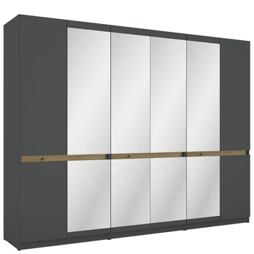 BOSS 270 cm nyílóajtós gardrób 4 TÜKÖRREL - Matt Sötétszürke / Artisan Tölgy