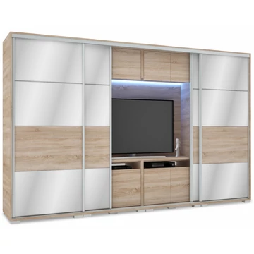 MIRROR 318 cm tükrös TV-s gardrób - Sonoma Tölgy / Magasfényű Sonoma Tölgy
