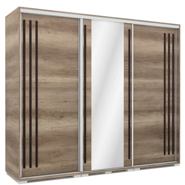 SZANDRA 239 cm tolóajtós gardrób 1 TÜKÖRREL - Canyon Tölgy / Wenge