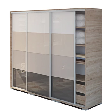 BOND 3MF 239 cm TV-s gardrób - Sonoma Tölgy / Magasfényű Fehér - Beige - Latte - Antracit üveg