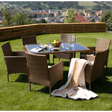 GARDEN 7 részes kerti garnitúra, rattanszett - Méz / Krém szövet