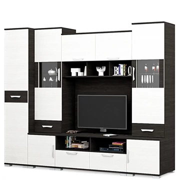 BASEL nappali szekrénysor 265 cm LED világítással - Nero / Bianco
