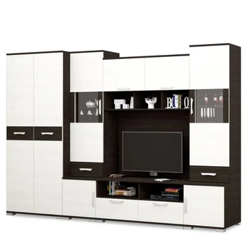 BASEL nappali szekrénysor 310 cm LED világítással - Nero / Bianco