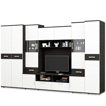 BASEL nappali szekrénysor 355 cm LED világítással - Nero / Bianco