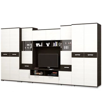 BASEL nappali szekrénysor 400 cm LED világítással - Nero / Bianco