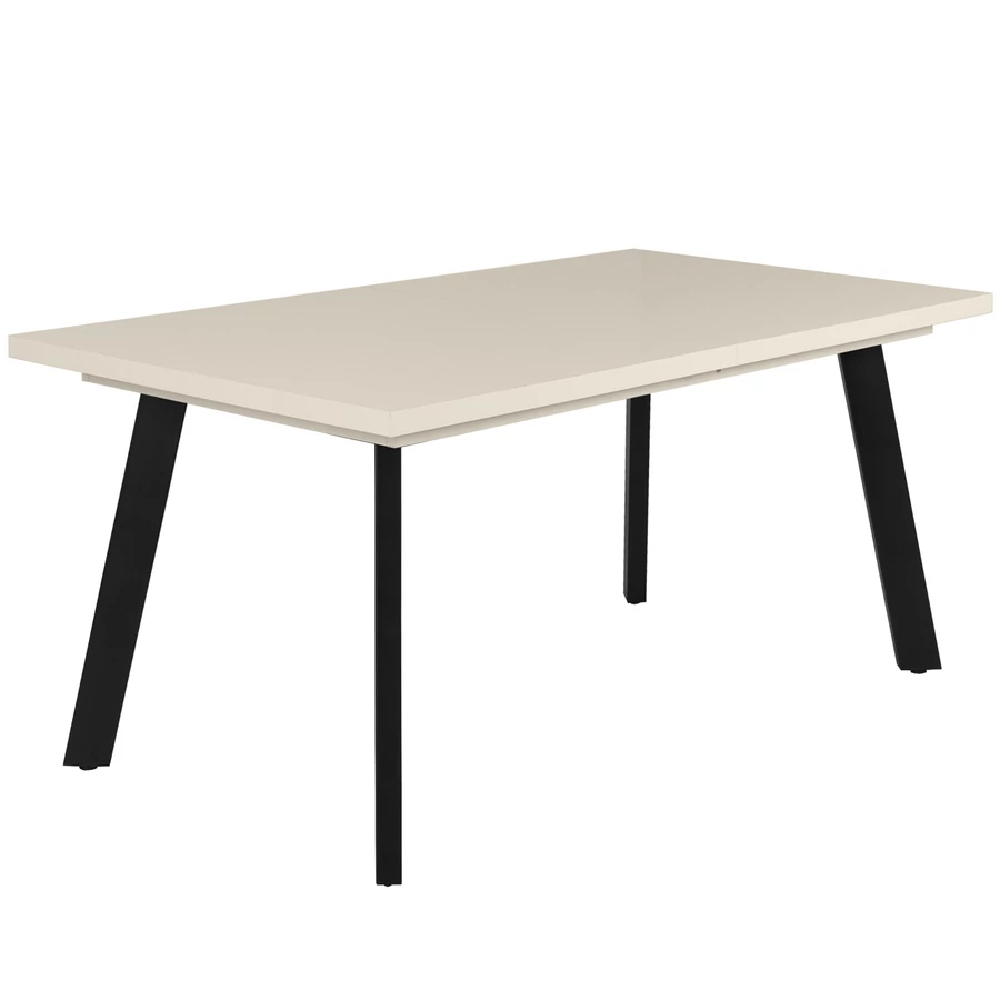 LINETT asztal 160(+40)cm - Magasfényű Beige / Fekete