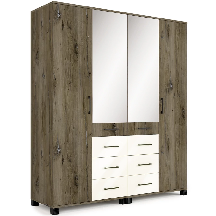 NEPAL 180 cm nyílóajtós gardrób - Sötét Justus Tölgy / Magasfényű Beige