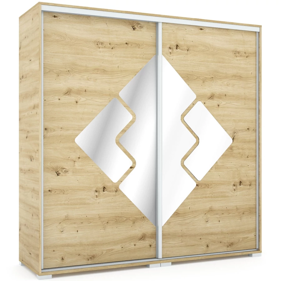 DOVER 200 cm tolóajtós gardrób - Artisan Tölgy / Tükör-MF.Fehér