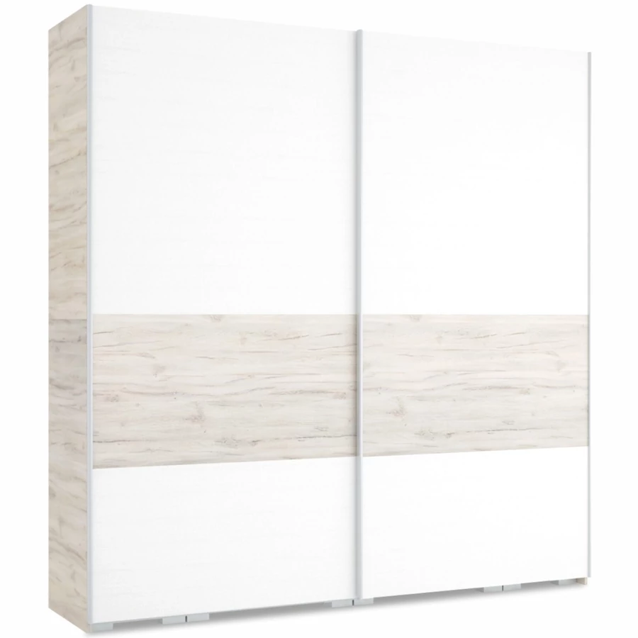 FŐNIX 234 cm tolóajtós gardrób - Justus Tölgy / Rusztik Fehér / Szürke profil