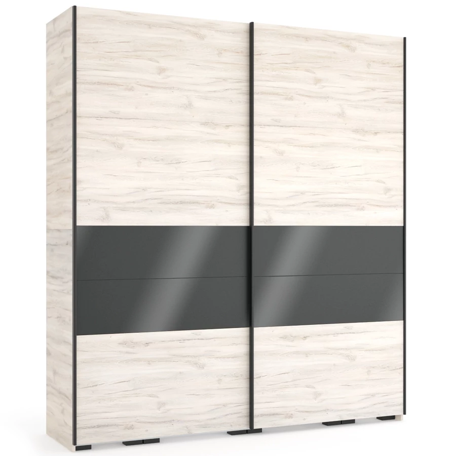 FŐNIX 214 cm magasfényű gardrób - Justus Tölgy / MF.Antracit / Fekete profil