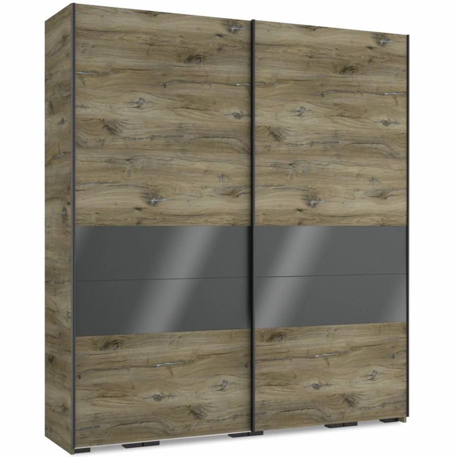 FŐNIX 214 cm magasfényű gardrób - Sötét Justus Tölgy / MF.Antracit / Fekete profil