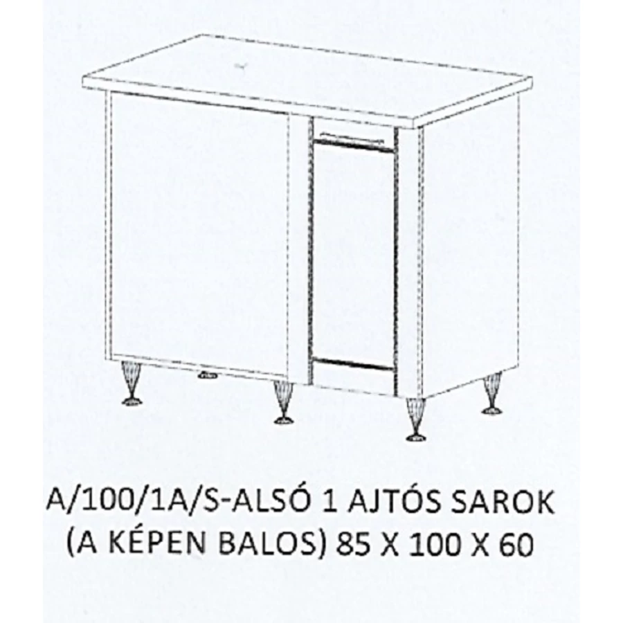 ALÍZ A/100/1A/S-ALSÓ 1 ajtós sarok munkalapos elem BALOS
